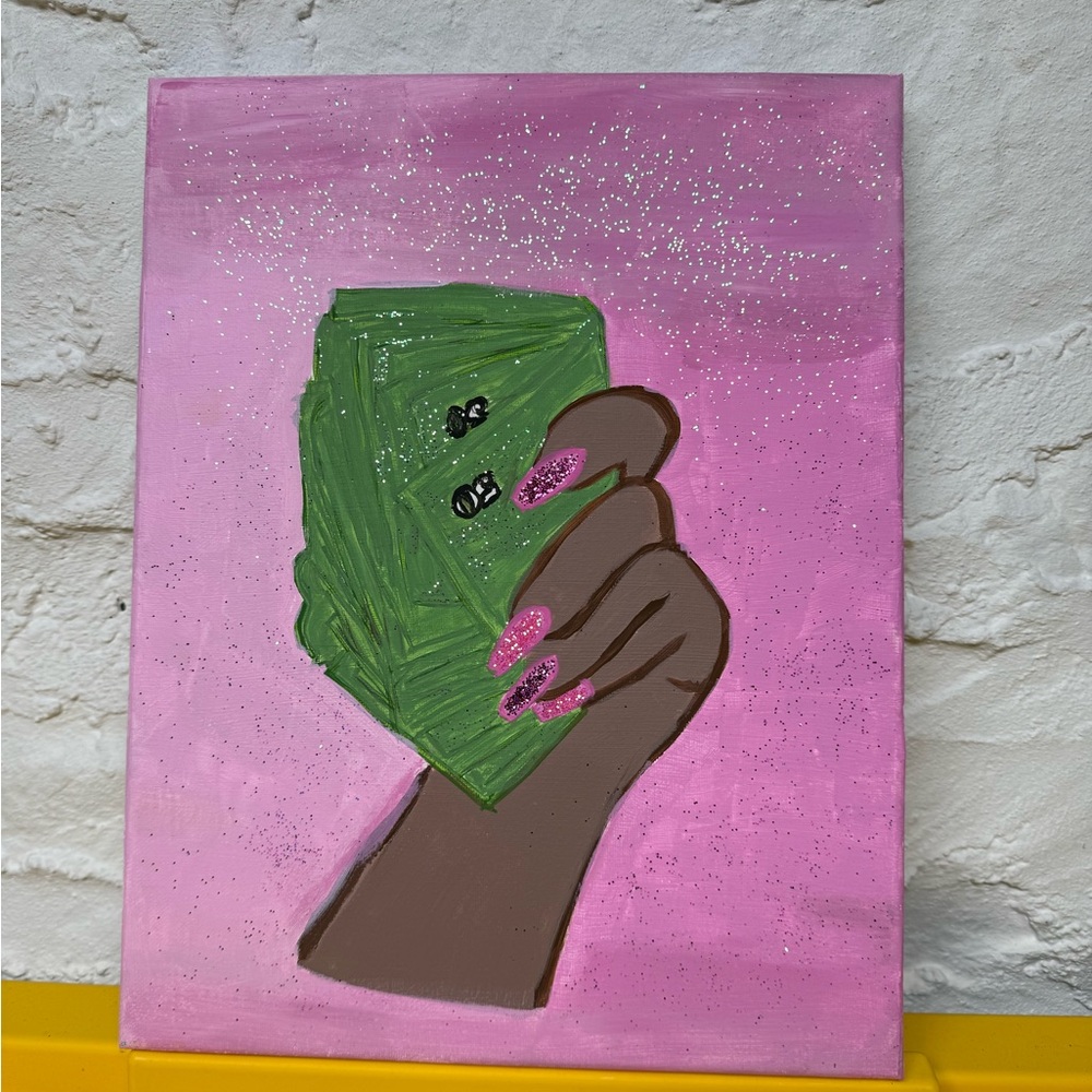 Pink and Green Hand-Painted Canvas Art